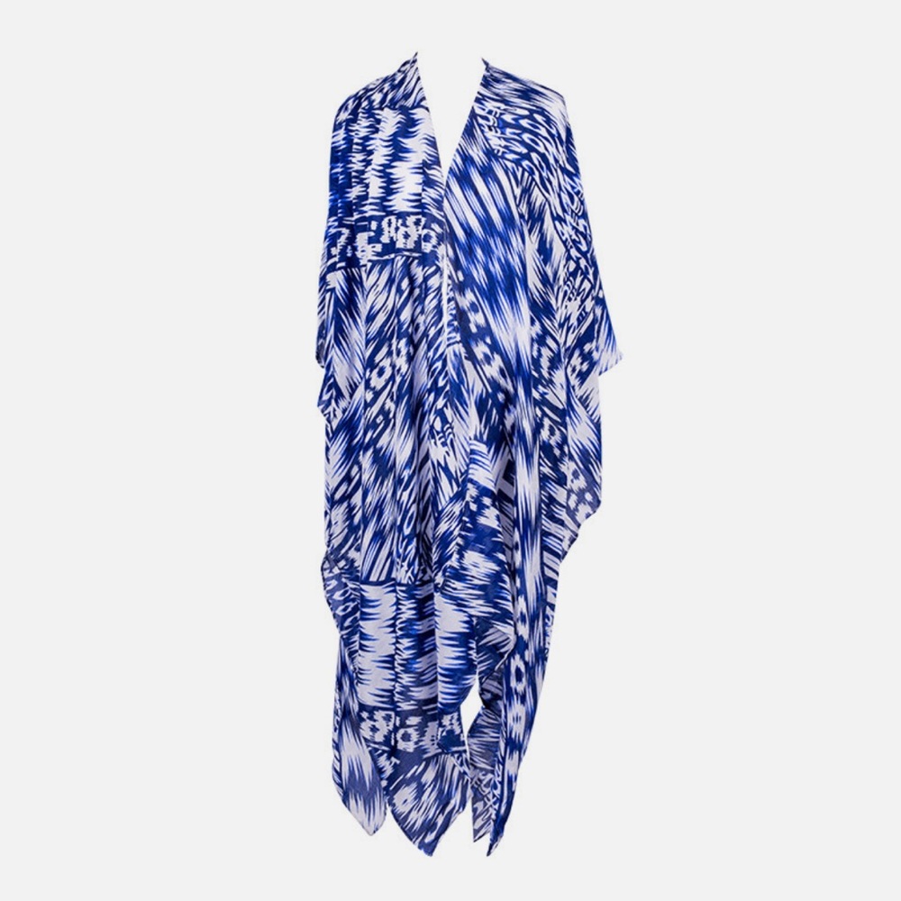 Michael Stars Blue and White Patterned Kimono Wrap